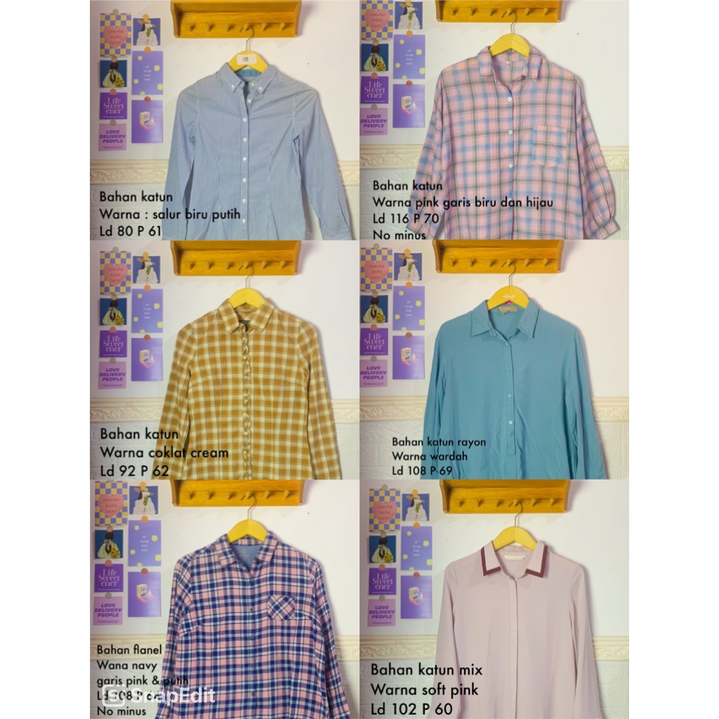 Kemeja lengan panjang wanita pl / kemeja motif / kemeja polos / atasan lengan panjang