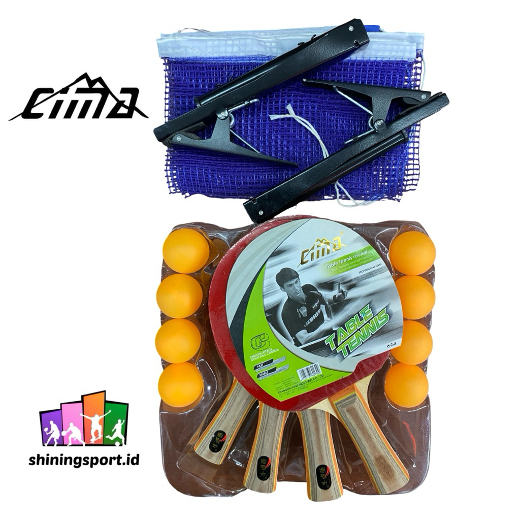 Bet Pingpong Cima Lengkap 1 Set Isi 4 Bet (+ FREE TAS, NET + TIANG PINGPONG & BOLA PINGPONG 8 PCS)