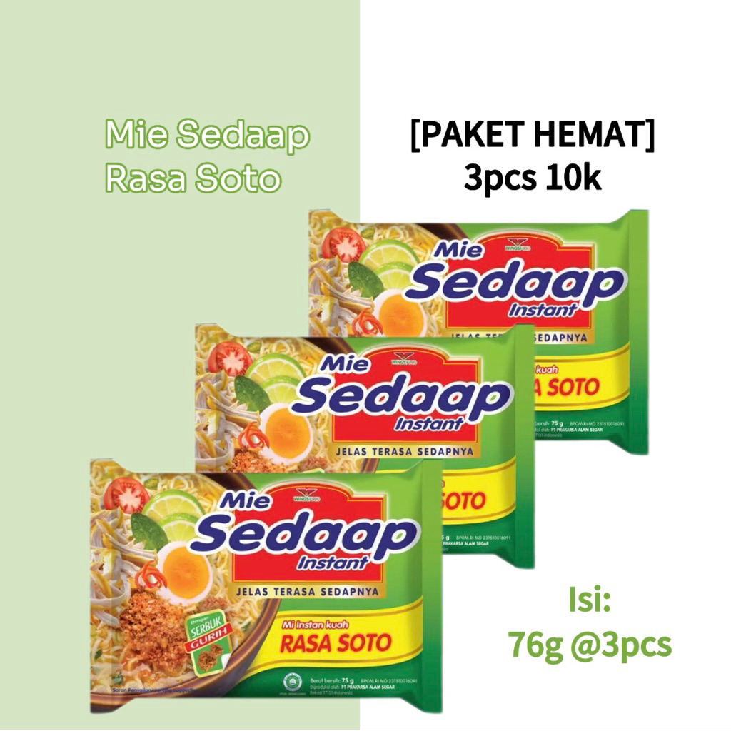 

[PAKET HEMAT] Mie Sedaap Rasa Soto Mi instan kemasan 76g @3pcs