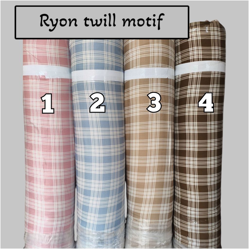 NEW kain katun rayon twill terbaru motif kotak-kotak best seller (harga tertera 50cm)