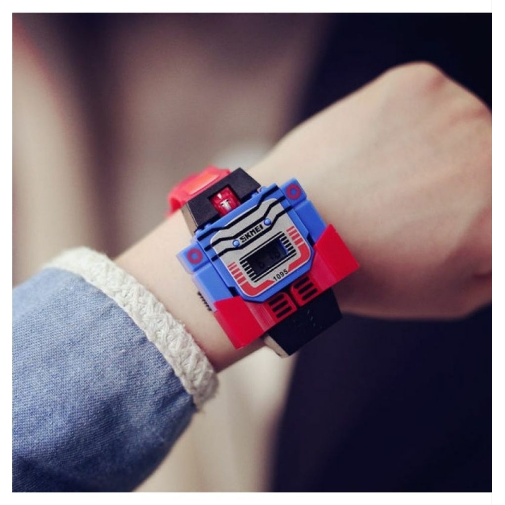 Jam Tangan Anak Transformer Robot SKMEI DG1095 Strap Merah Biru Jadul