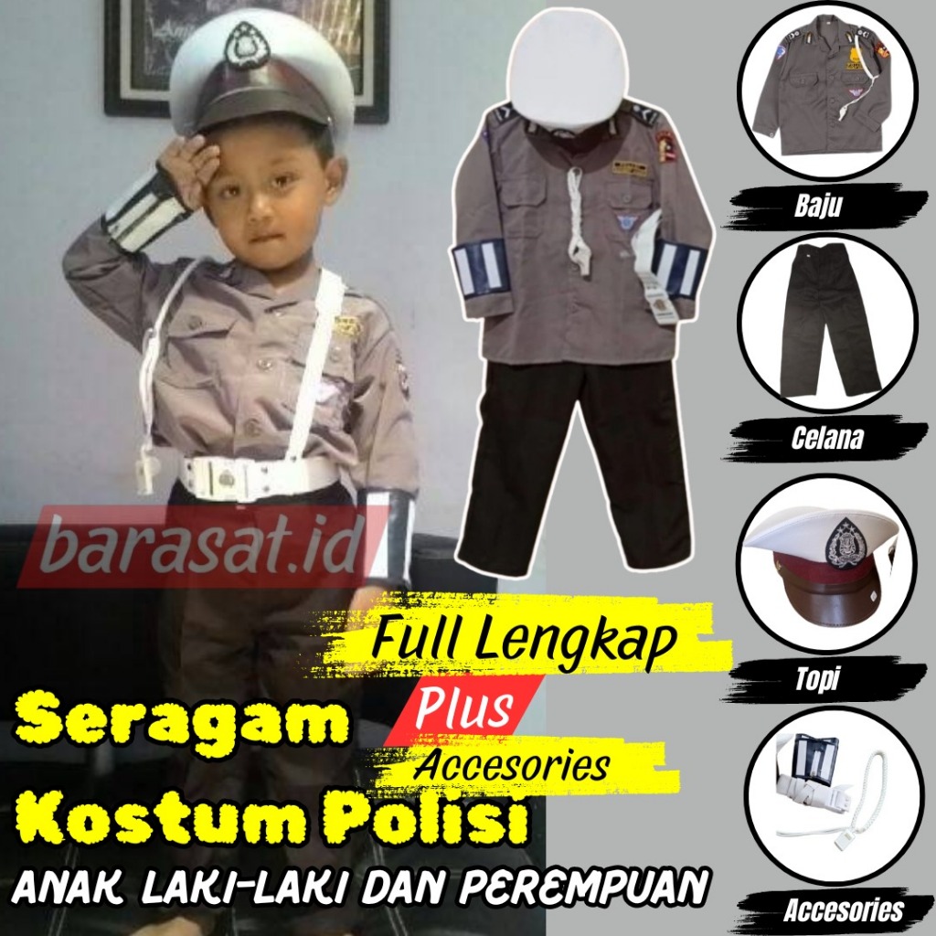 baju polisi anak laki laki  Baju seragam polisi anak Pakaian Fashion Show Karnaval Agustusan Lengkap