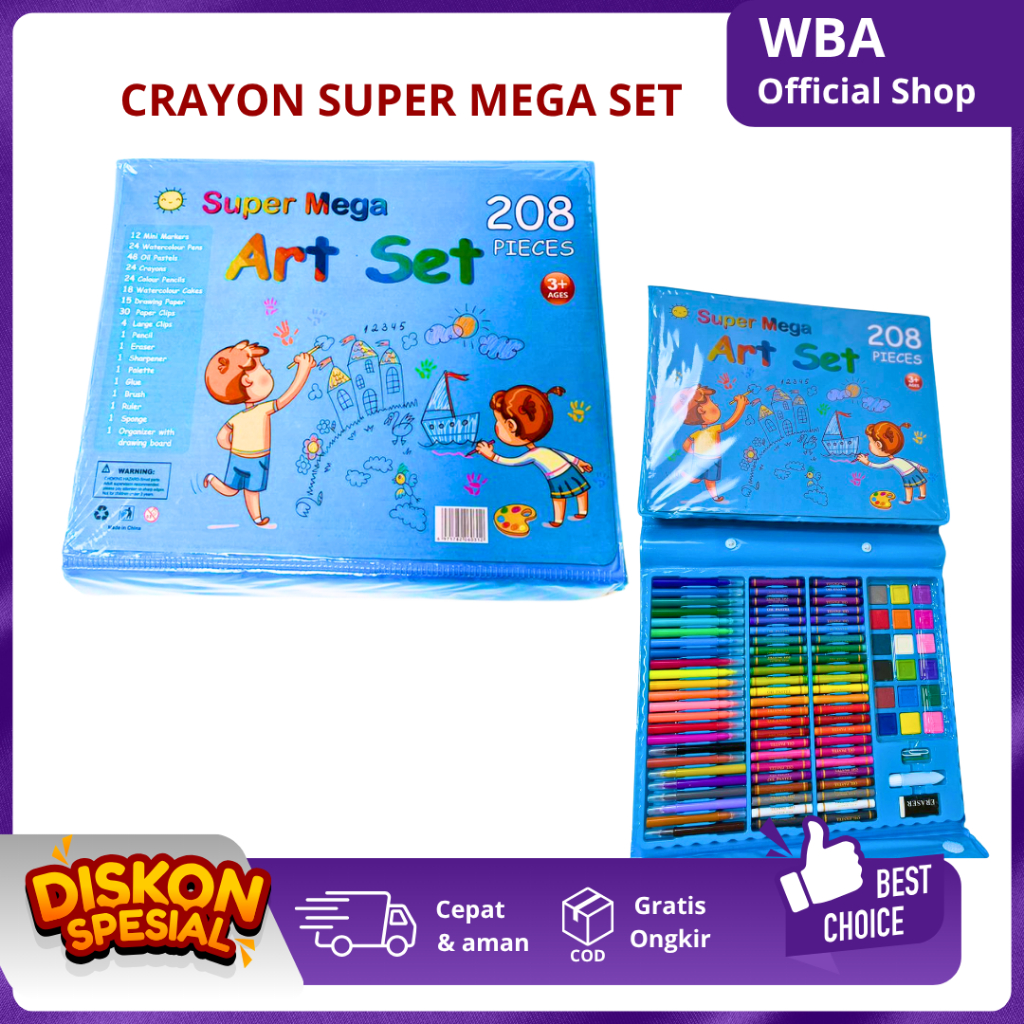 

WBA Official Shop Set Crayon Super Mega 208 Pcs Alat Gambar Anak Terlengkap Edukatif Stationery Box Super Mega Art Set untuk Kreativitas dan Belajar Warna