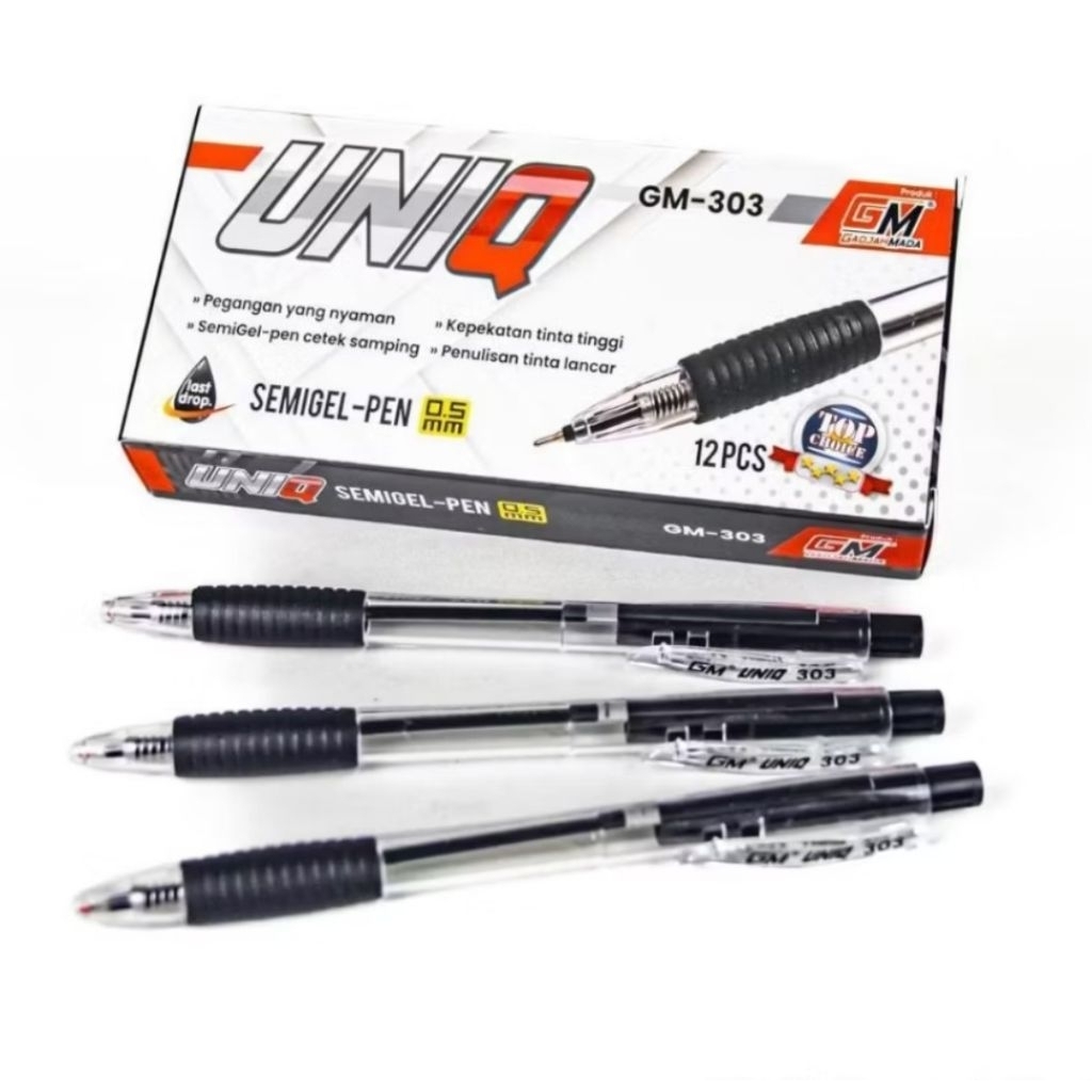 

Pena/ Pulpen Semigel Cetekan 0.5mm UNIQ GM-303 Hitam