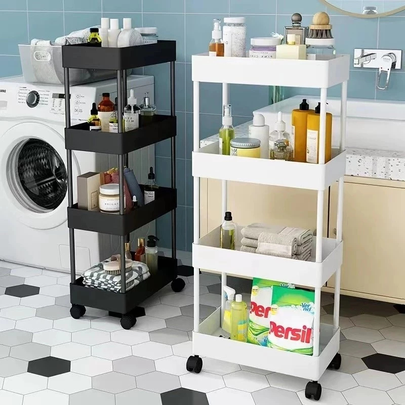 Rak Susun Dorong 3 / 4 / 5 Susun Tingkat Serbaguna Stacking Shelves Rak Dapur Salon Kantor Kamar Mandi Kosmetik Baju Celana Pakaian Kos Penyimpanan Snack Makanan Minuman Serbaguna Multi Fungsi Troli Trolley Troley Dengan Roda Pegangan samping Stand Hanger
