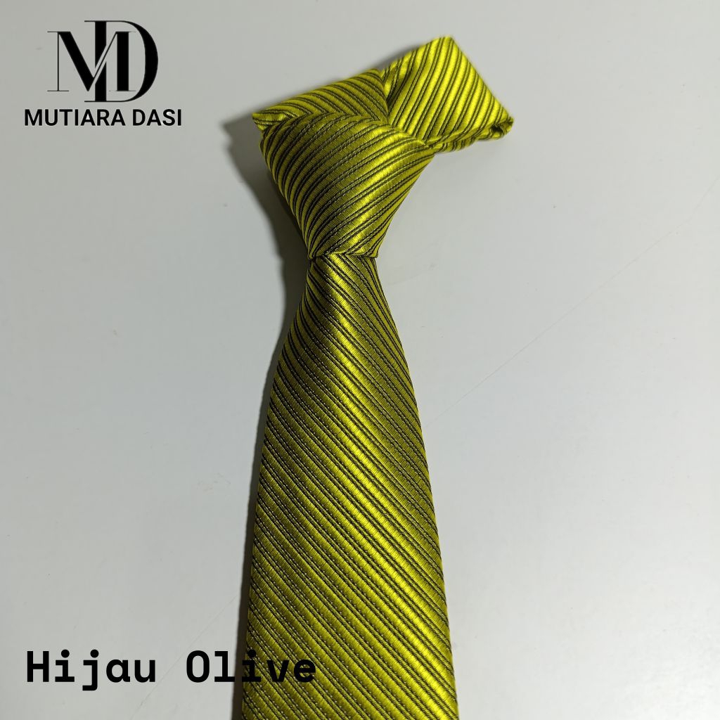 Dasi Instan Hijau Olive Dasi Siap Pakai Dasi Motif Garis Salur 3 Inch