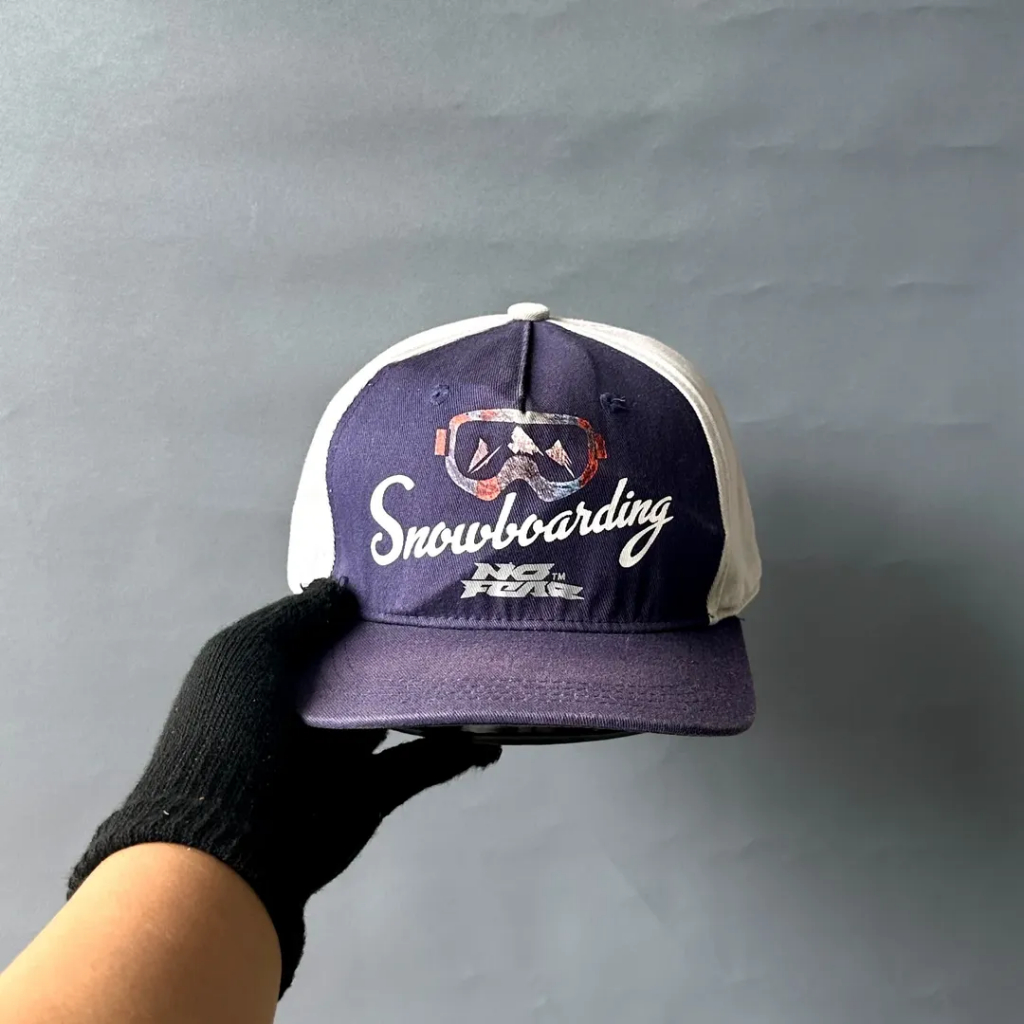 Topi Vintage Snapback Unisex Pria Wanita NO FEAR SNOWBOARDING Two Tone