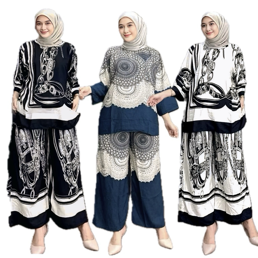 Setelan Rayon Jumbo Motif Sultan - One Set Rayon Motif Wanita Kekinian