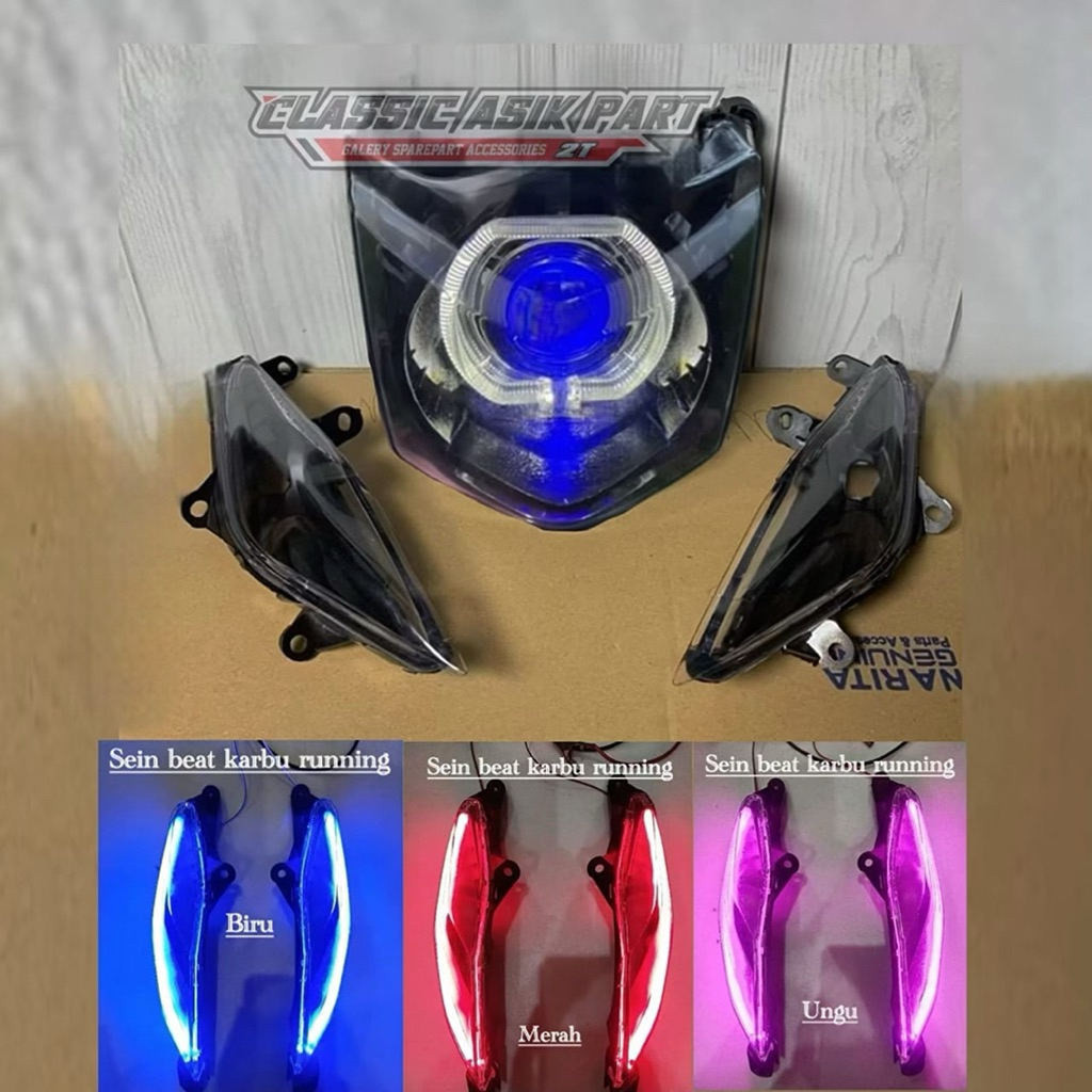 Reflektor Lampu Biled Beat karbu lama & Lampu sen alis running sepasang
