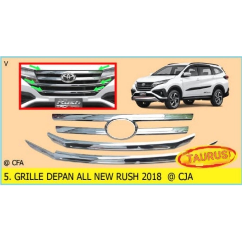 lis cover Grill Grille Bumper Depan mobil toyota All New Rush/Terios 2018 sampai 2024 Warna Chrome C