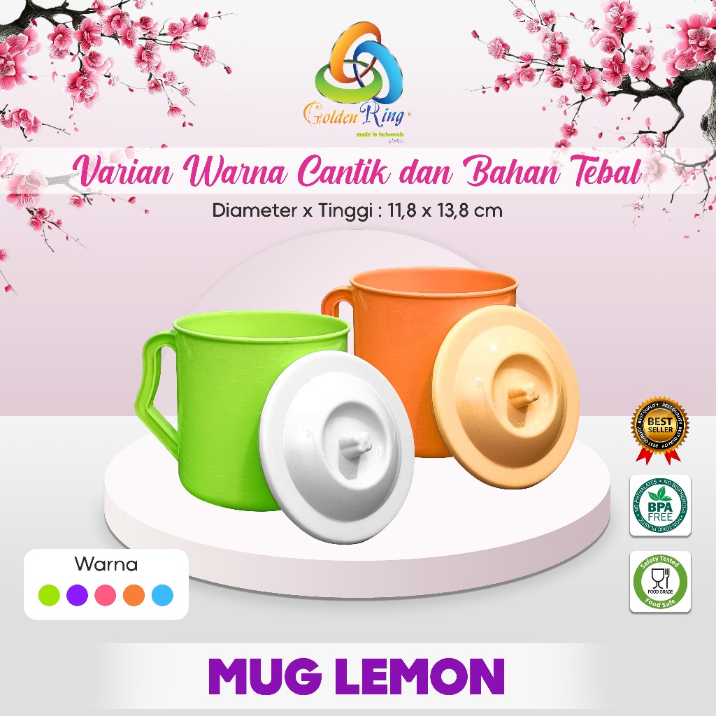 (6 pcs)  Mug Lemon/Mug Besar / Gelas Jumbo Plastik / Mug Plastik / Mug Cantik / Mug Murah
