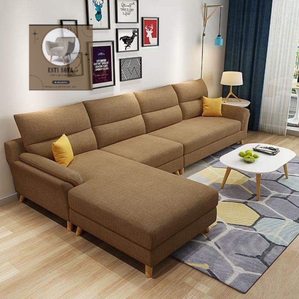 sofa tamu modern 2025 sofa minimalis sofa Lsudut sofa kulit sofa free bantal