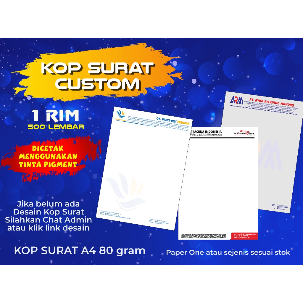 

Kop Surat Custom A4 80 gram Promo Paket Cetak Kop Surat Murah | Kilat | 500 Lbr
