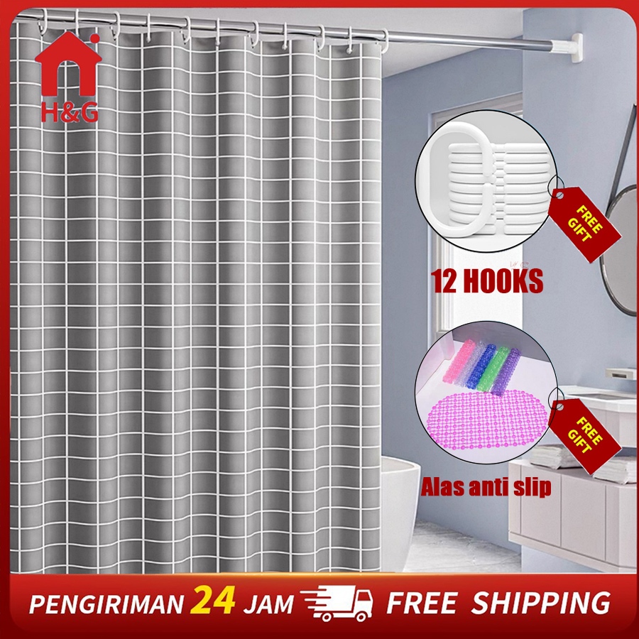 【H&G】Tirai kamar mandi, kain tahan air, set kamar mandi, tirai tanpa pengeboran, tirai jendela, tira
