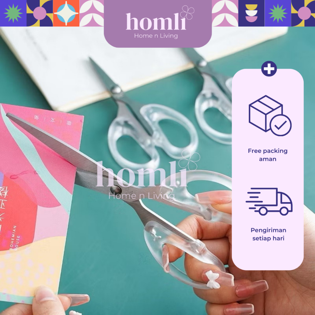 

( HOMLI ) Gunting Transparan Multifungsi Ukuran 16cm Gunting Bening Aesthetic Gunting Transparan Bening Multifungsi