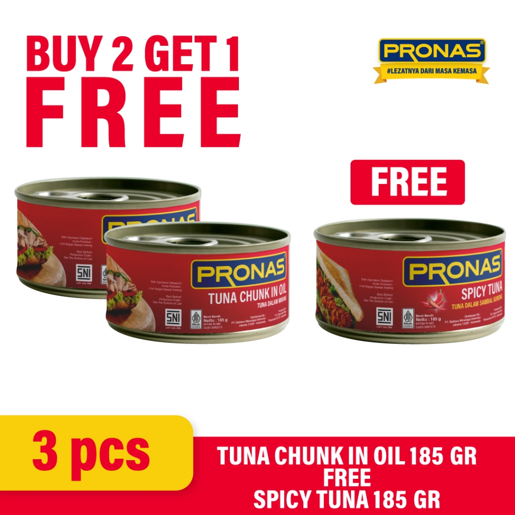 

PRONAS Tuna Chunk In Oil 185g (2pcs) Free Tuna Sambal 185g (1pcs)