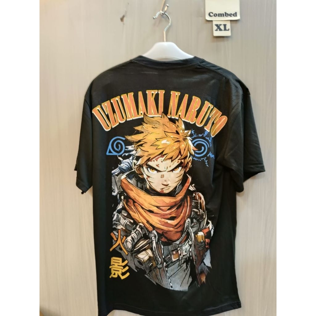 [Gambar Terbaru] Kaos Katun Distro Pria Allsize L Hitam Gambar Uzumaki Naruto