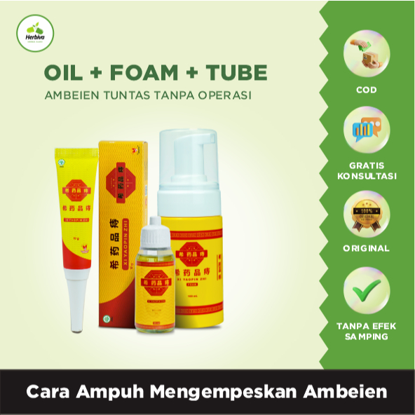 XI YAOPIN ZHI Tube Oil dan Foam Obat Wasir Cina Original Kempeskan Benjolan Wasir Luar dan Bab Berda