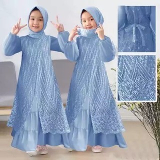 Baju Gamis Anak Tanggung Olivia Kids BO Size S  M L XL XXL XXXL LD 70-90 CM Bahan Tile Mutiara Kombi
