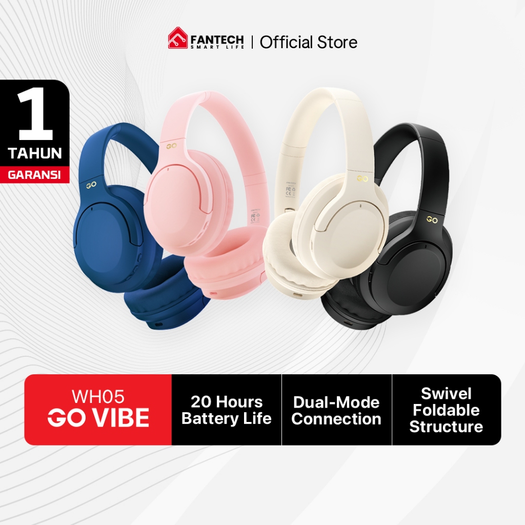 Fantech Headset Wireless Super Bass Bluetooth Bisa dilipat baterai 20 Jam Dual Mode Headphone GO VIB
