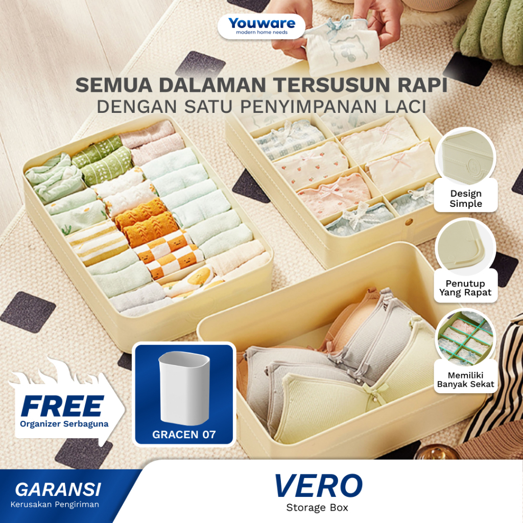 Youware - Vero Storage Box / Sekat / Tempat  Pakaian Bayi / Dalam / Kaus Kaki / Jilbab / Organizer