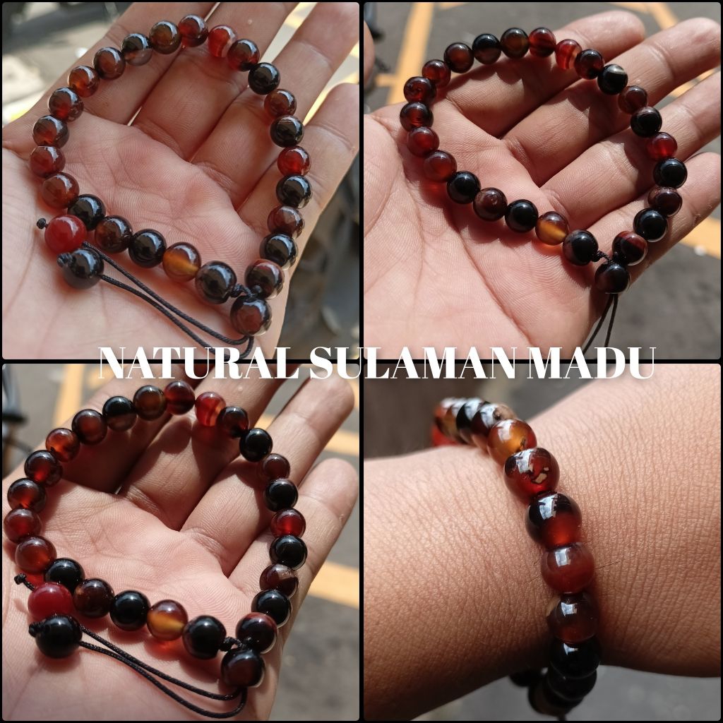 Gelang Batu Akik Sulaiman madu 8 mm Original