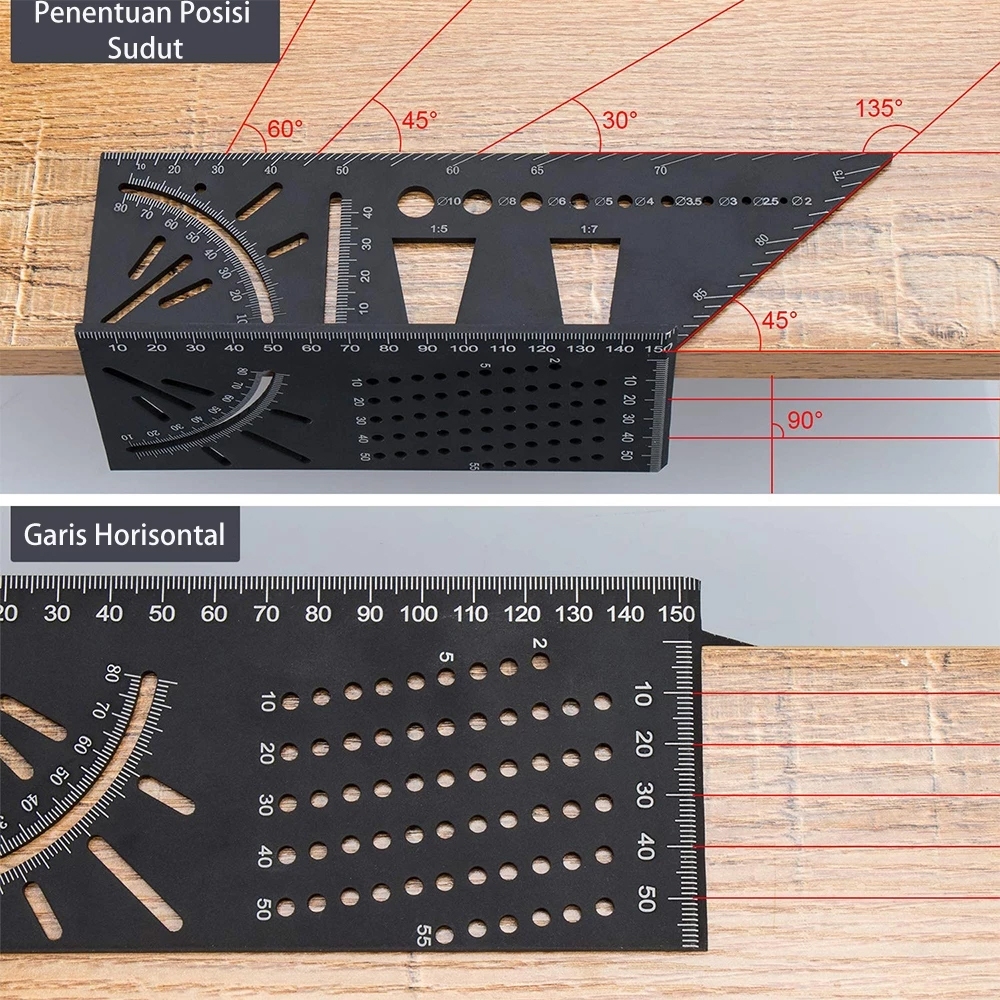 

45/90 Sudut Kanan Derajat Penggaris , Penggaris Segitiga ，Siku Marking，Penggaris Penggaris Siku Marking Ruler 3D Alumunium MitreAngle SpeedBusur Derajat Gauge Framing