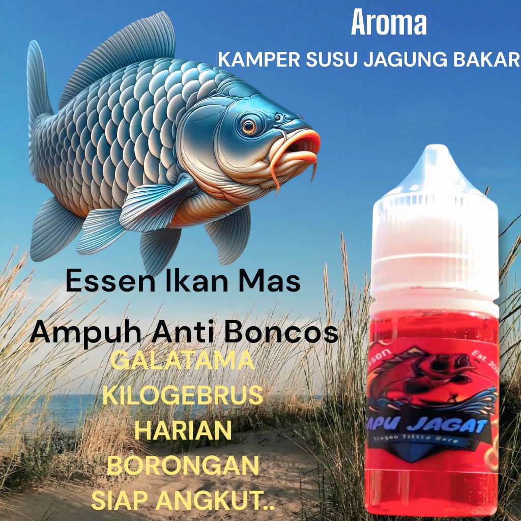 Essen Oplosan Arm Kamper Susu Jagung Bakar 30ml Spesial Ikan Mas Anti Boncos Ikan Rame/Kecil & Besar
