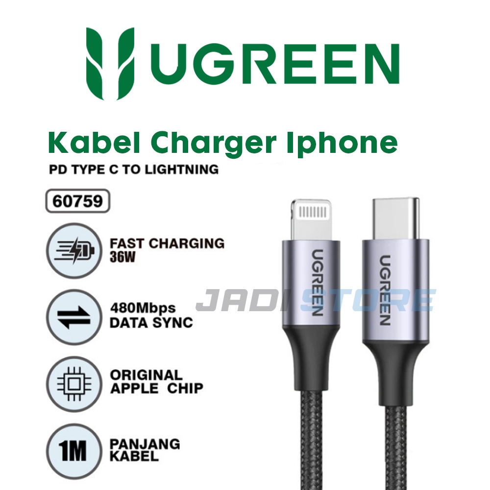 UGREEN Kabel Data Type C to Lightning iPhone PD Nylon Braided Kabel Charger Tipe C Fast Charging 3A 