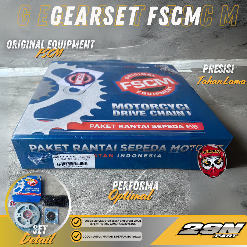 Gearset Gear Gir Depan Belakang Set Rantai Chain Kit Motor MEGAPRO ORIGINAL FSCM