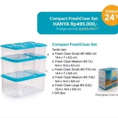 Tupperware Compact Freshclear set toples plastik bening premium wadah sayur buah cabai kulkas stack 