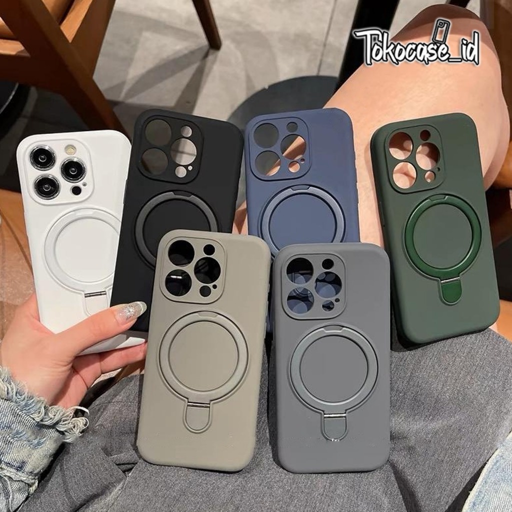 RCI588 Bludru Folding Stand Ring Magsafe Silicone Case Compatible For Iphone 11 12 13 14 15 16 Plus