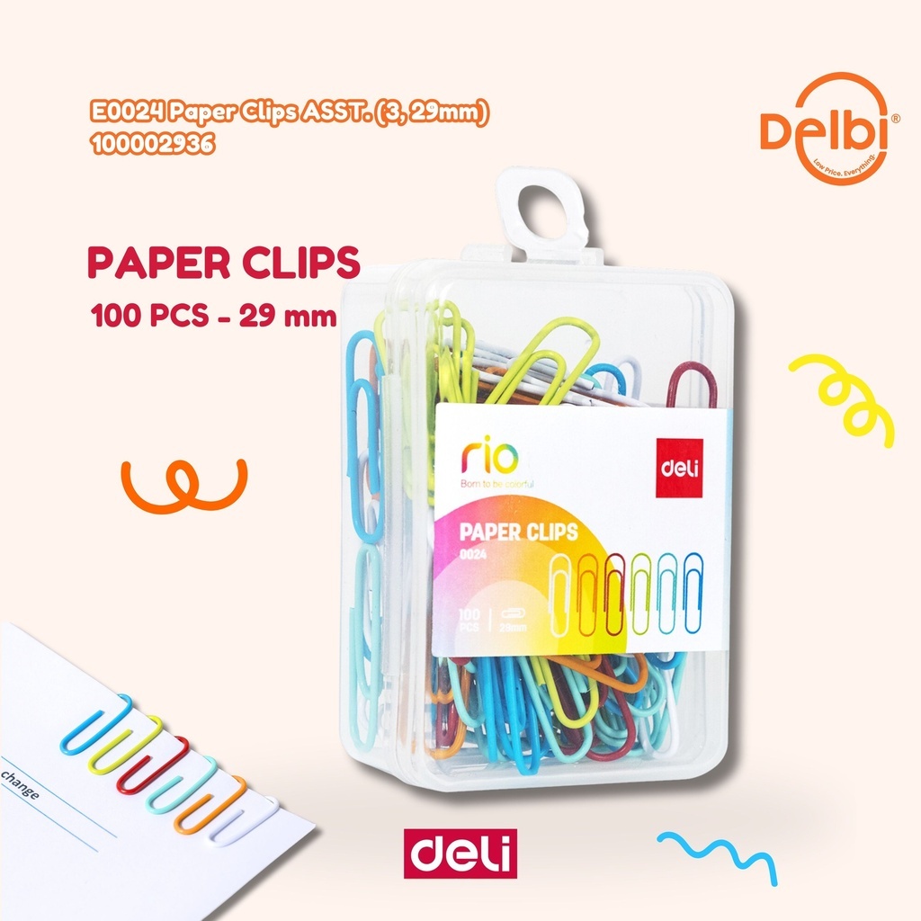

Paper Clips ASST. (3, 29mm DELI PENJEPIT KERTAS CLIP WARNA WARNI