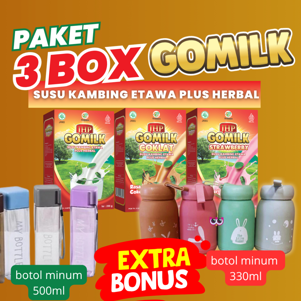 

( Gratis Botol Minum Kelinci ) Paket Gomilk 3 Box Susu Kambing Etawa plus Herbal
