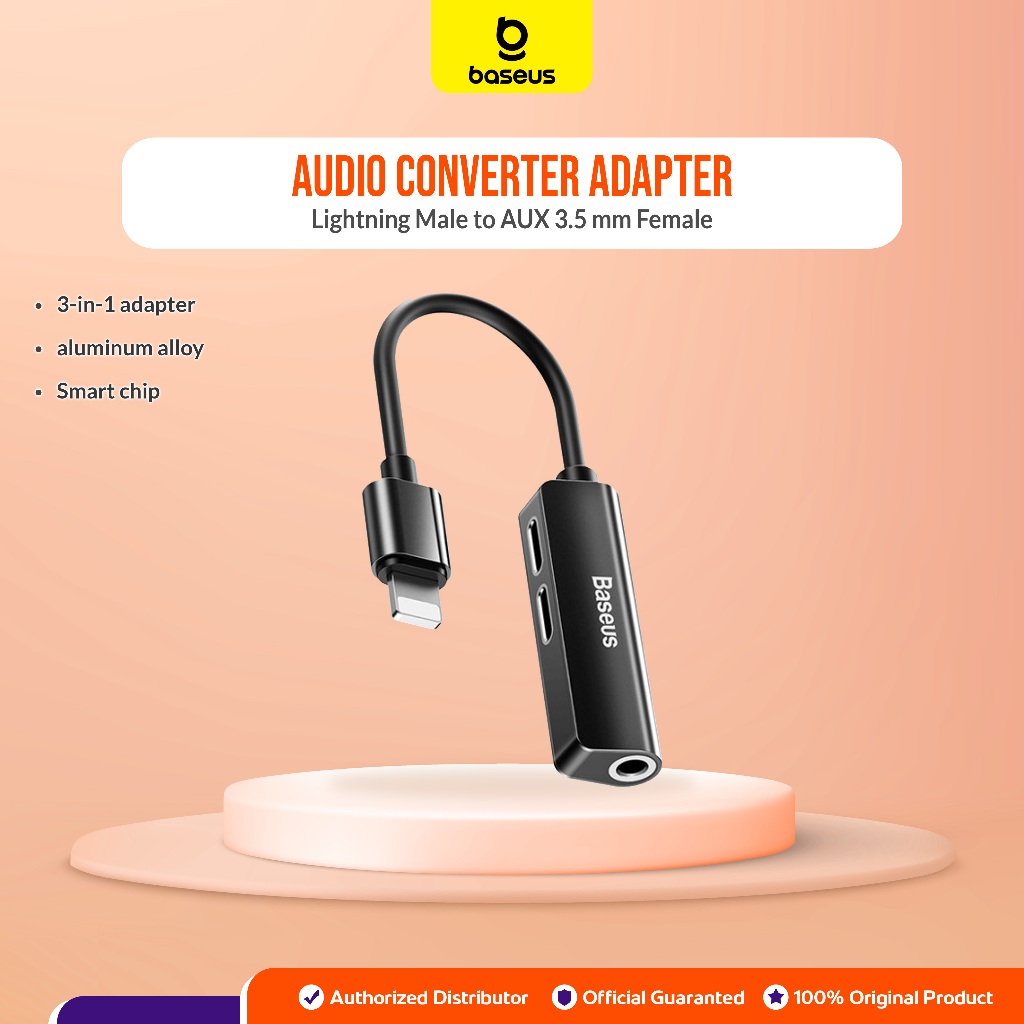 Baseus Original L52 3 in 1 Lightning Converter to Jack Audio 3.5mm Adapter Adaptor Kabel Iphone 8 Pl