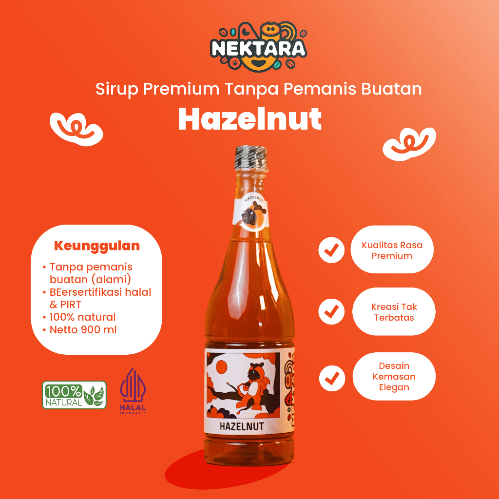 

Nektara Sirup Premium Tanpa Pemanis Buatan Hazelnut Utk Bahan Makanan, Minuman di Kafe, Coffeeshop
