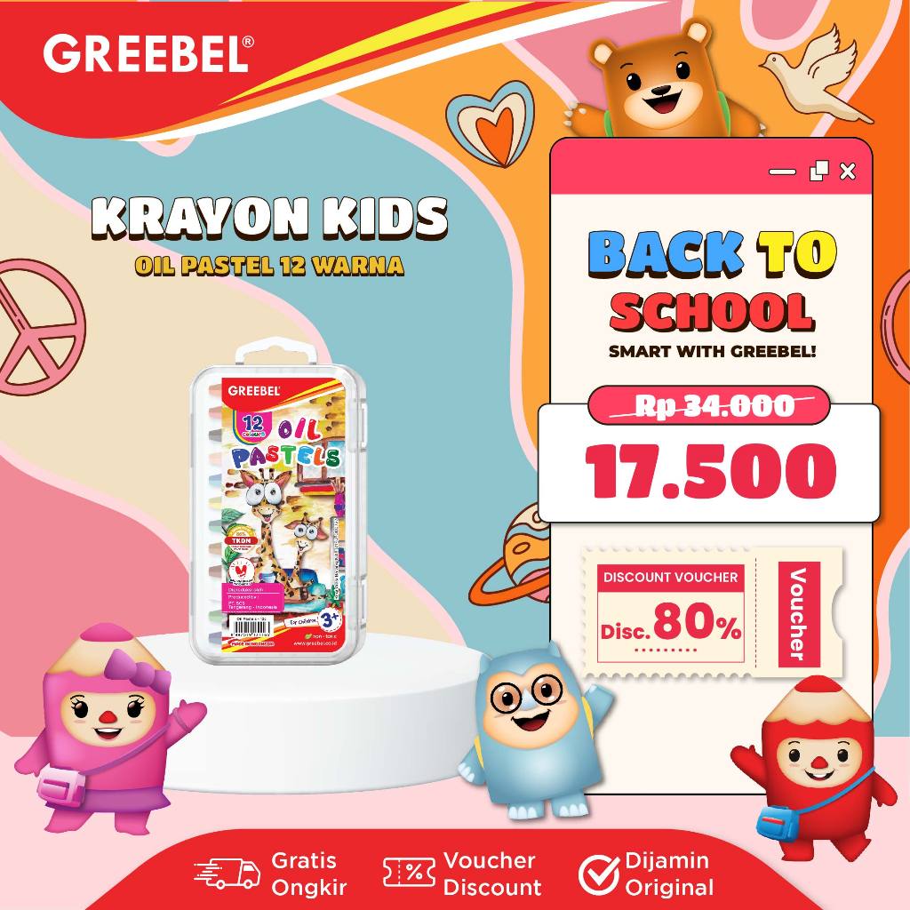 

GREEBEL Crayon Krayon Kids 12 Warna / Kids Oil Pastel 12C (KOP12C) Crayon Set Mewarnai Professional