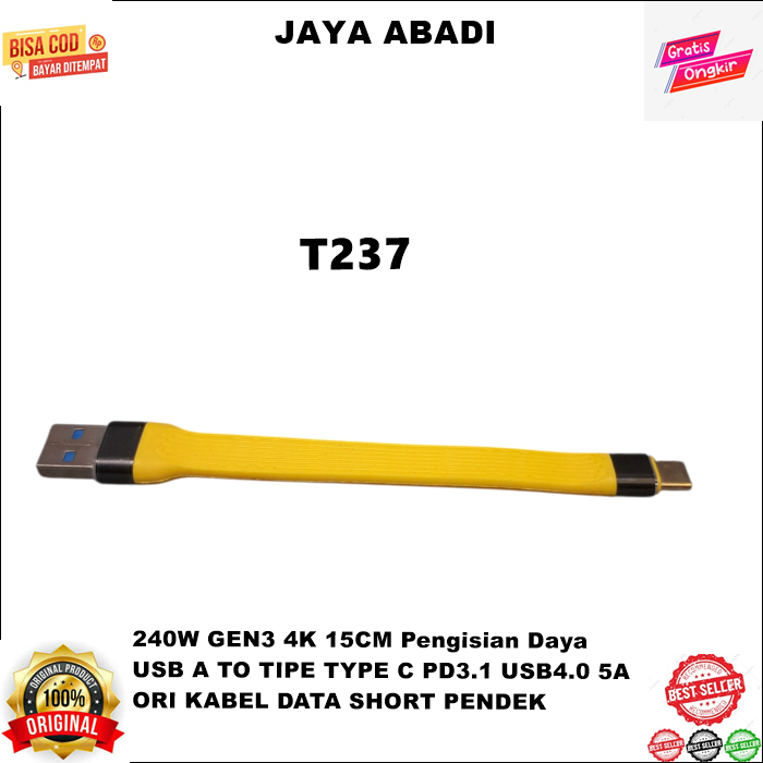 T237 COD ORI KABEL DATA SHORT PENDEK USB TIPE TYPE C TO C PD3.1 USB4.0 5A 240W GEN3 4K 15CM