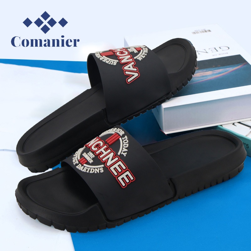 Comanier Sandal Slide Cowok Pria Sepatu Sandal Selop Pria Hitam Karet Slipper EVA kekinian