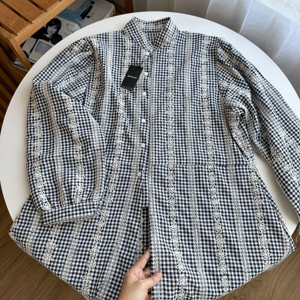 CHAMY LONG TUNIC / kemeja tunik motif salur mix bordir wanita