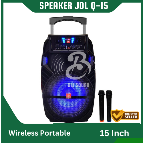 SPEAKER JDL Q-15 WIRELESS PORTABLE JDL Q15 BLUETOOTH 15 INCH BONUS MIC