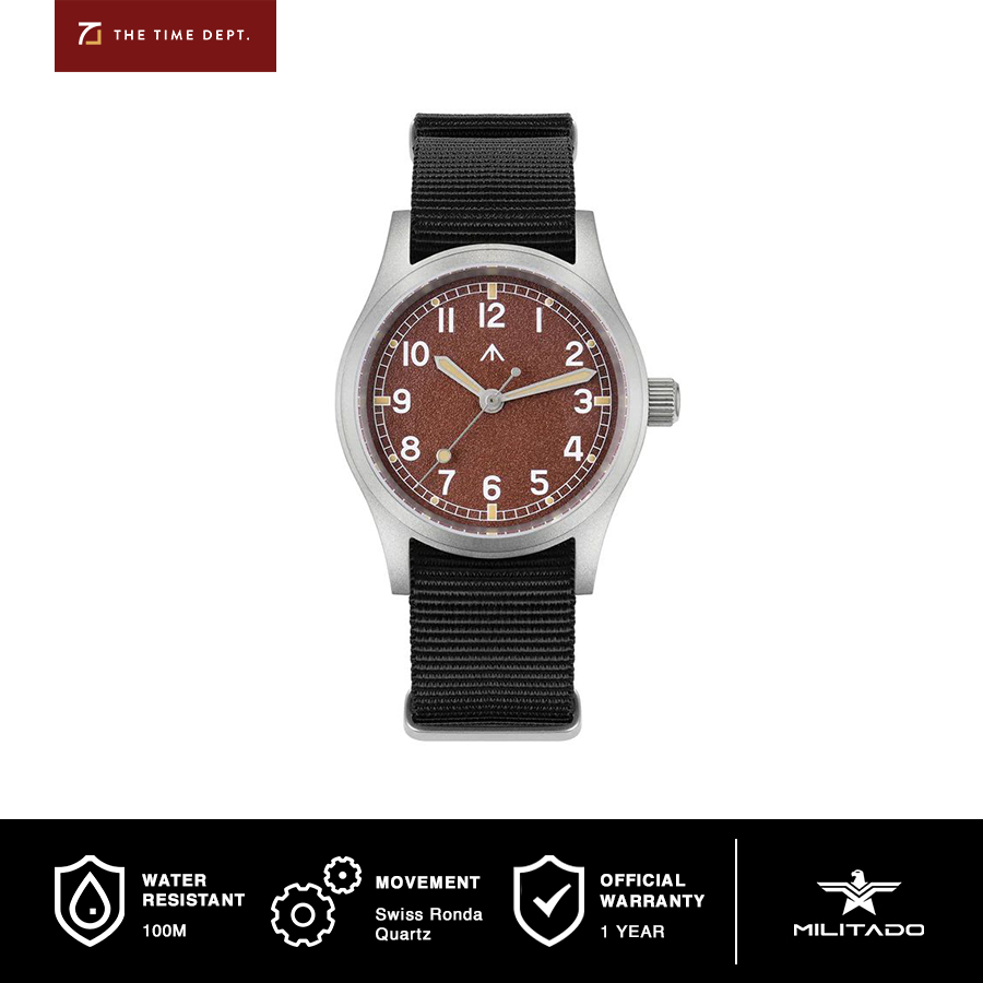 Militado ML12 Red 38mm Stainless Steel Military Watch Swiss Ronda Quartz Movement 100m Water Resista
