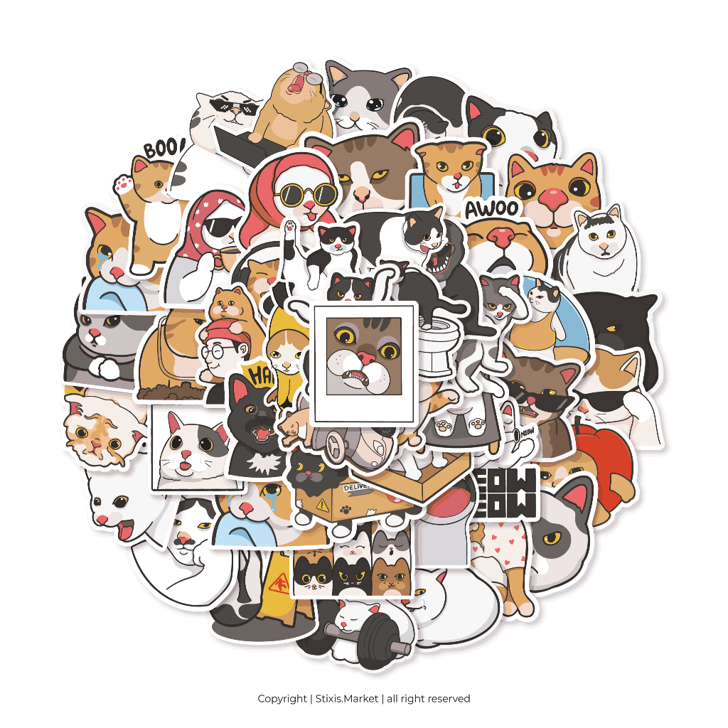 

[READY] STICKER PACK | MEME KUCING LUCU | 55 PCS | KISSCUT | WATERPROFF | STIXIS.MARKET