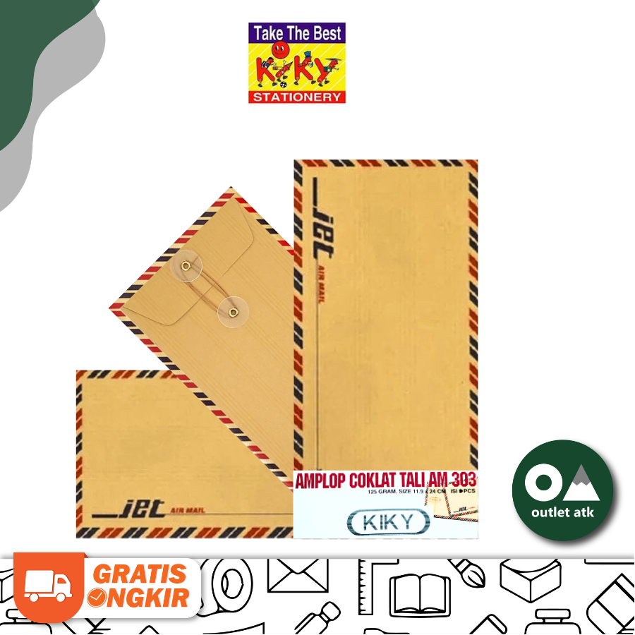 

Amplop Coklat Kabinet Kiky 303 Airmail Tali 125gr isi 10