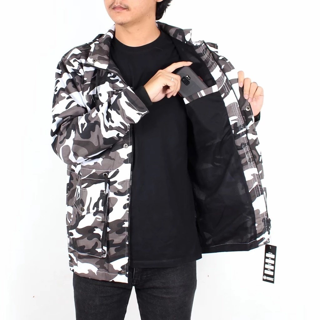 Jaket Parka Pria Loreng Army Premium Putih Musim dingin Terlaris