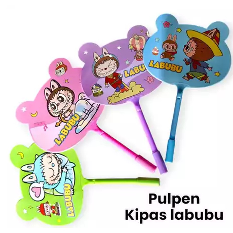 Pulpen Kipas Karakter Labubu / Pulpen Kipas Karakter Yang Pencet Otomatis/Pulpen Pen Kipas Karakter 
