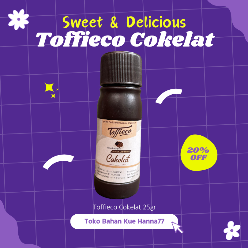 

Toko Bahan Kue Hanna77 Toffieco Perisa Coklat 25ml - Essence Rasa Coklat untuk Kue Minuman Roti Puding Cookies Pewarna Rasa Food Grade Halal BPOM Bahan Tambahan Makanan Aroma Kuat Tahan Panas Baking