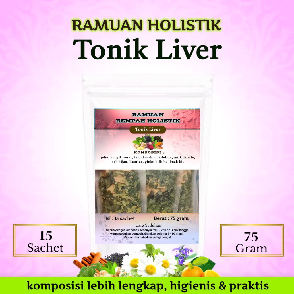 

Ramuan Holistik TONIK LIVER - Menguatkan Fungsi Liver | Teh Milk thistle, licorice, dandelion, jahe, kunyit, ginkobiloba, temulawak, buah bit | 15 tea bag | JSR LIVER | obat herbal liver menguatkan fungsi hati liver