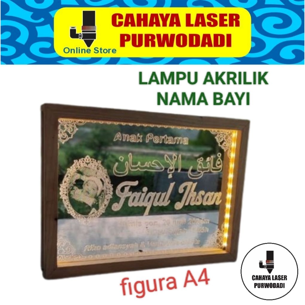 Lampu hias akrilik nama bayi / foto bayi menyala / figura A4 / hadiah bayi
