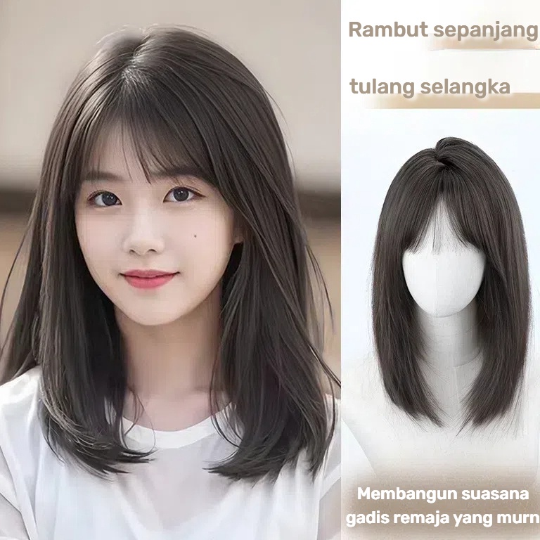 KODE M17Q Wig Wanita Setengah Panjang Wig Wanita Full Kepala 42CM Rambut palsu wanita simulasi alami